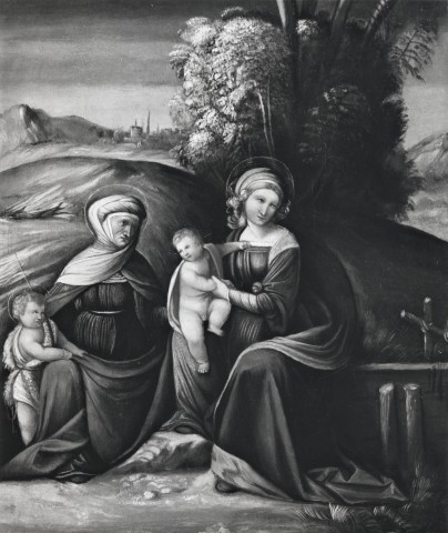Anonimo — Tisi Benvenuto (Garofalo) - copia da - sec. XVI - Madonna con Bambino, sant'Elisabetta e san Giovannino — insieme